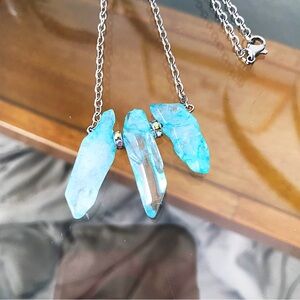 Stainless Steel and Ice Blue Quartz / Rhinestone Handmade Necklace